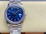 8+ Factory ROLEX Day-Date Replica with Diamond Bezel 36mm Baguette Markers Blue Dial Watch